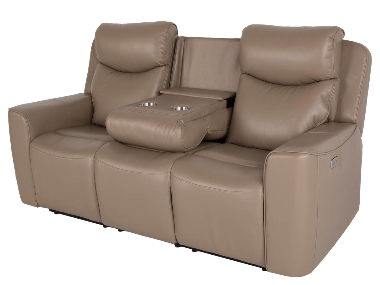 Beige 3-Piece Power Reclining Living Room Set with USB Ports, Console Loveseat & Drop-Down Table