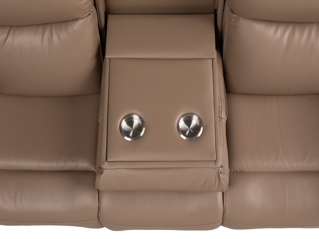 Beige 3-Piece Power Reclining Living Room Set with USB Ports, Console Loveseat & Drop-Down Table