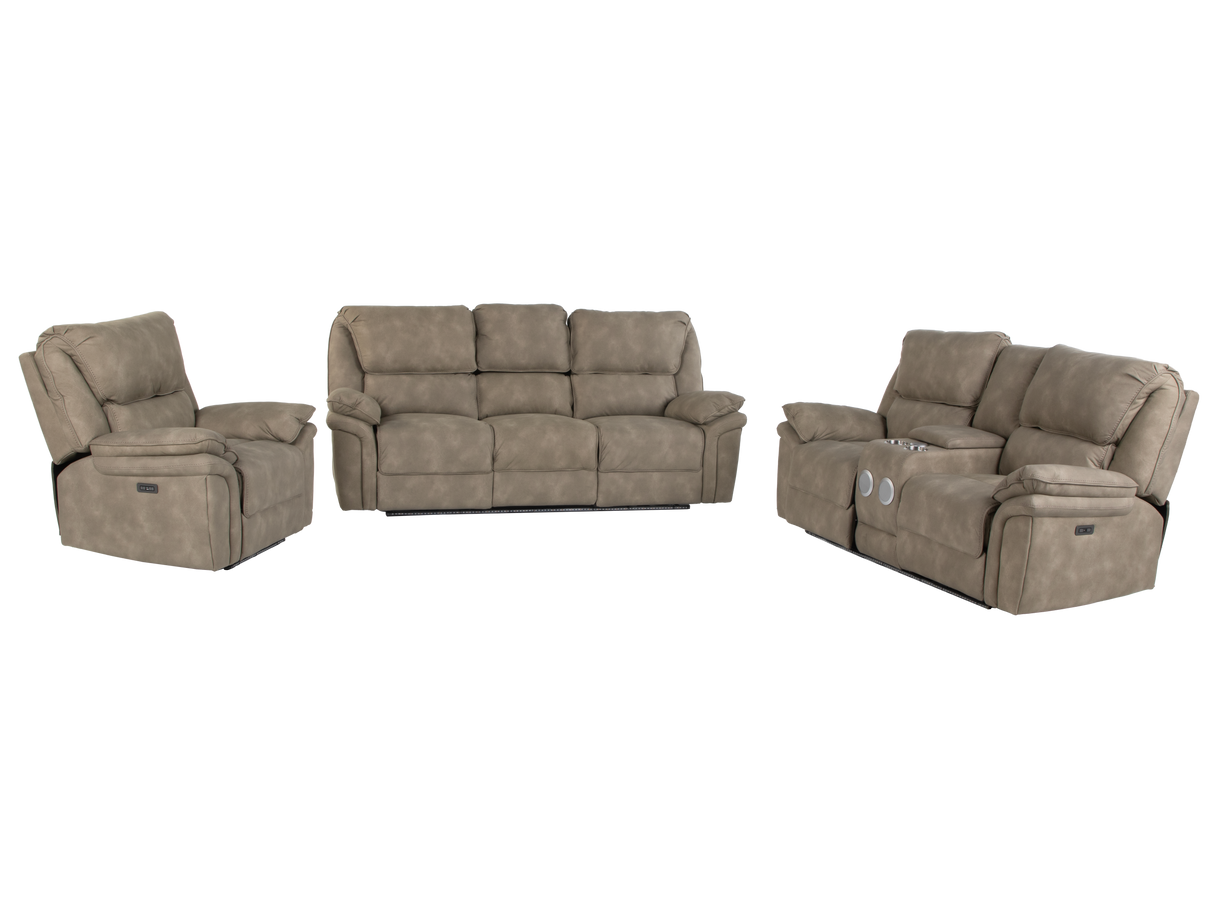 Taupe 3-Piece Power Reclining Living Room Set with USB Ports & Console Loveseat
