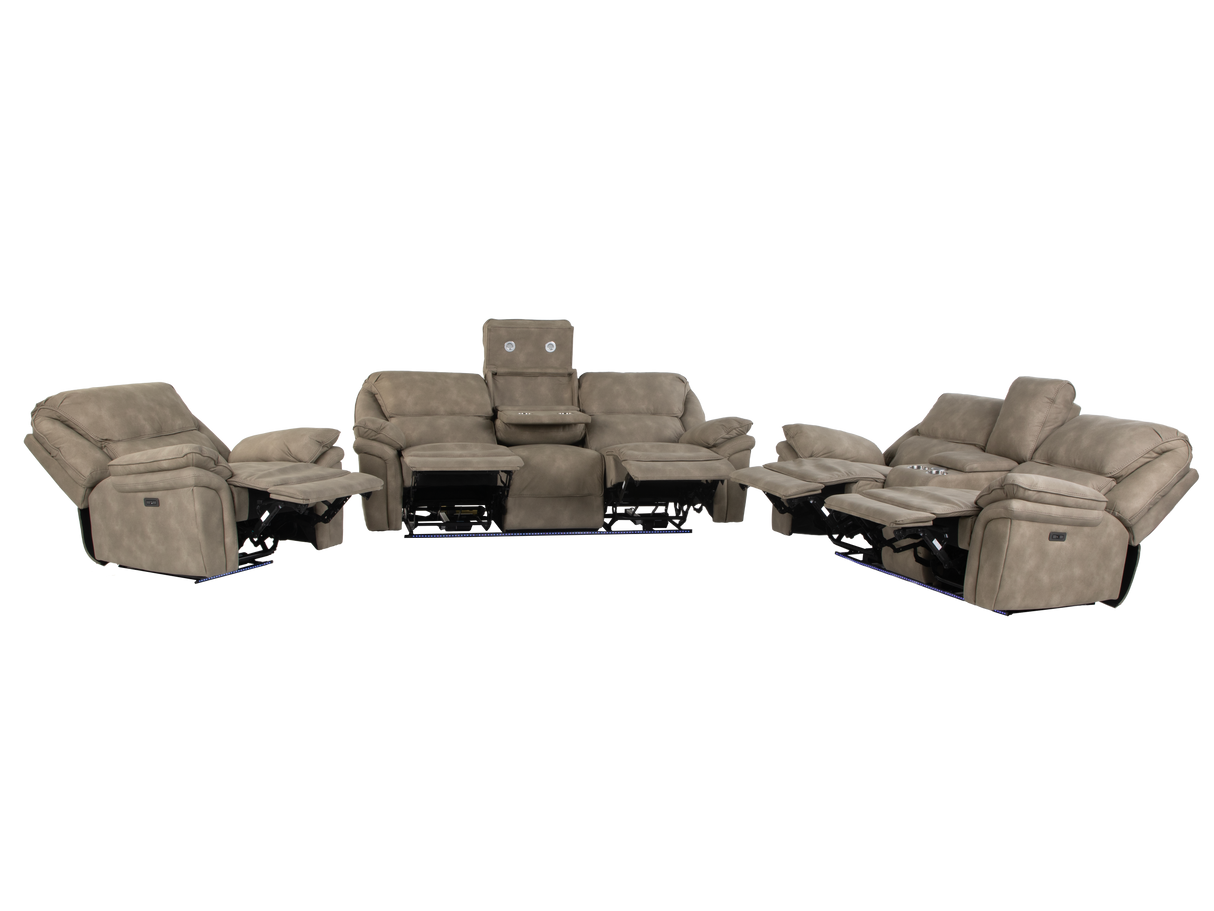 Taupe 3-Piece Power Reclining Living Room Set with USB Ports & Console Loveseat
