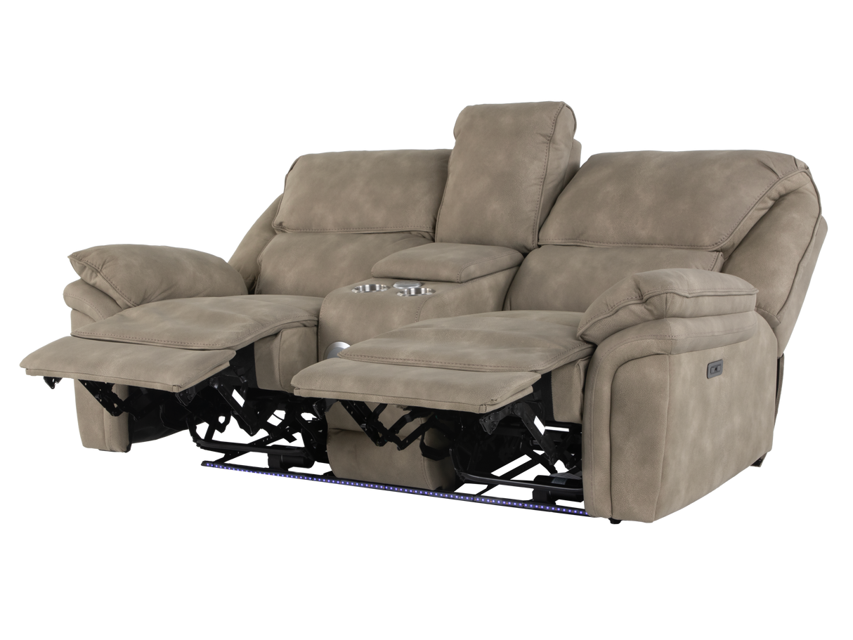 Taupe 3-Piece Power Reclining Living Room Set with USB Ports & Console Loveseat