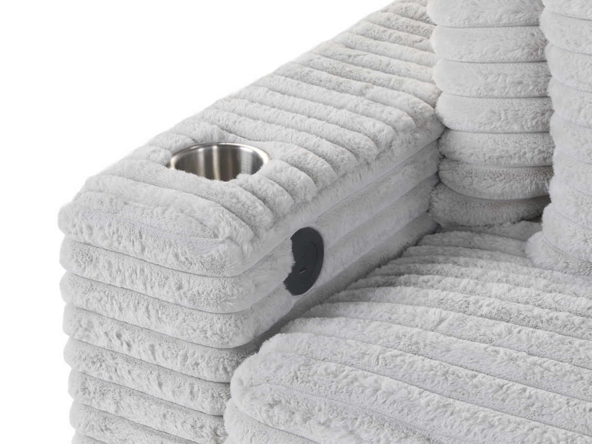 Light Gray Corduroy Sectional Sofa with Chaise & Plush Pillows