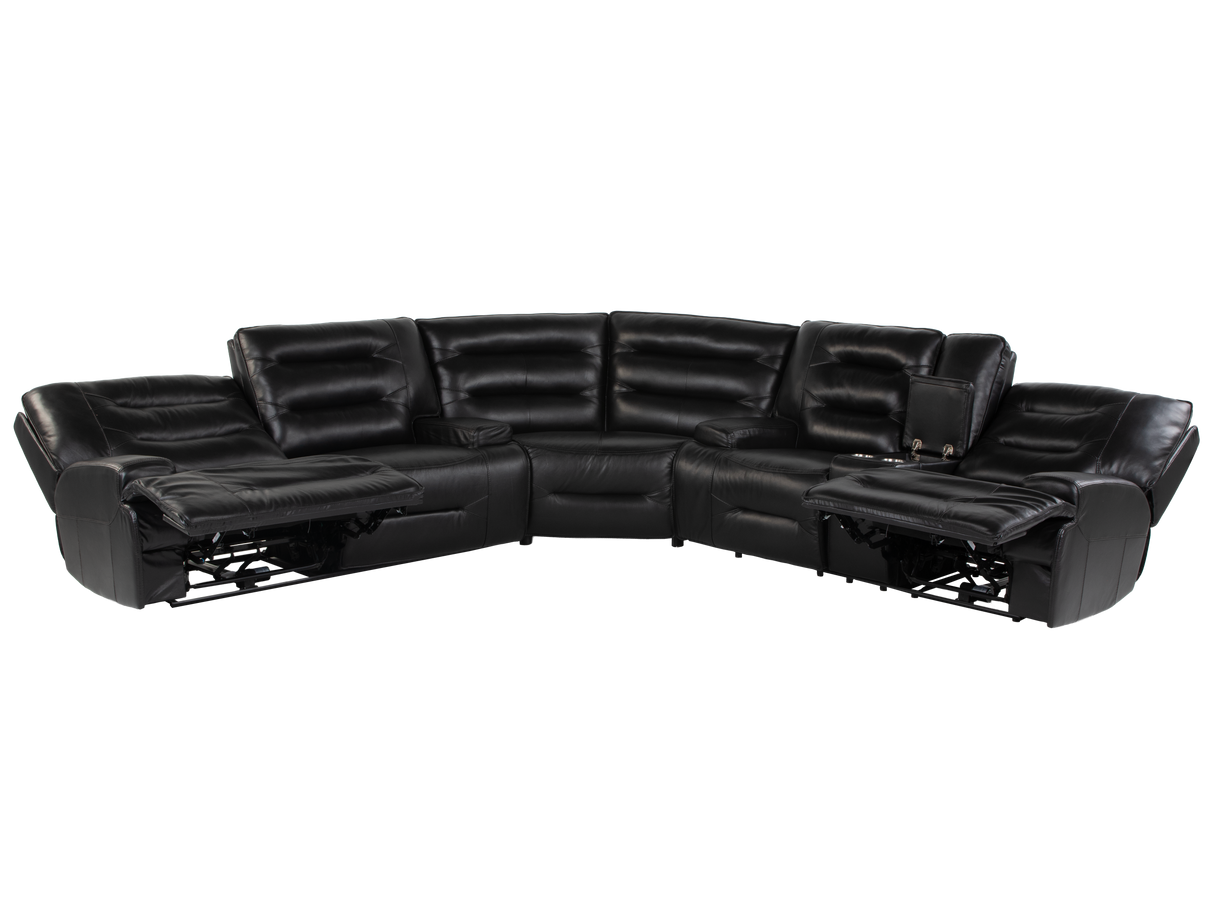 Modern Black Power Reclining Sectional Sofa with Console - Top Grain Leather