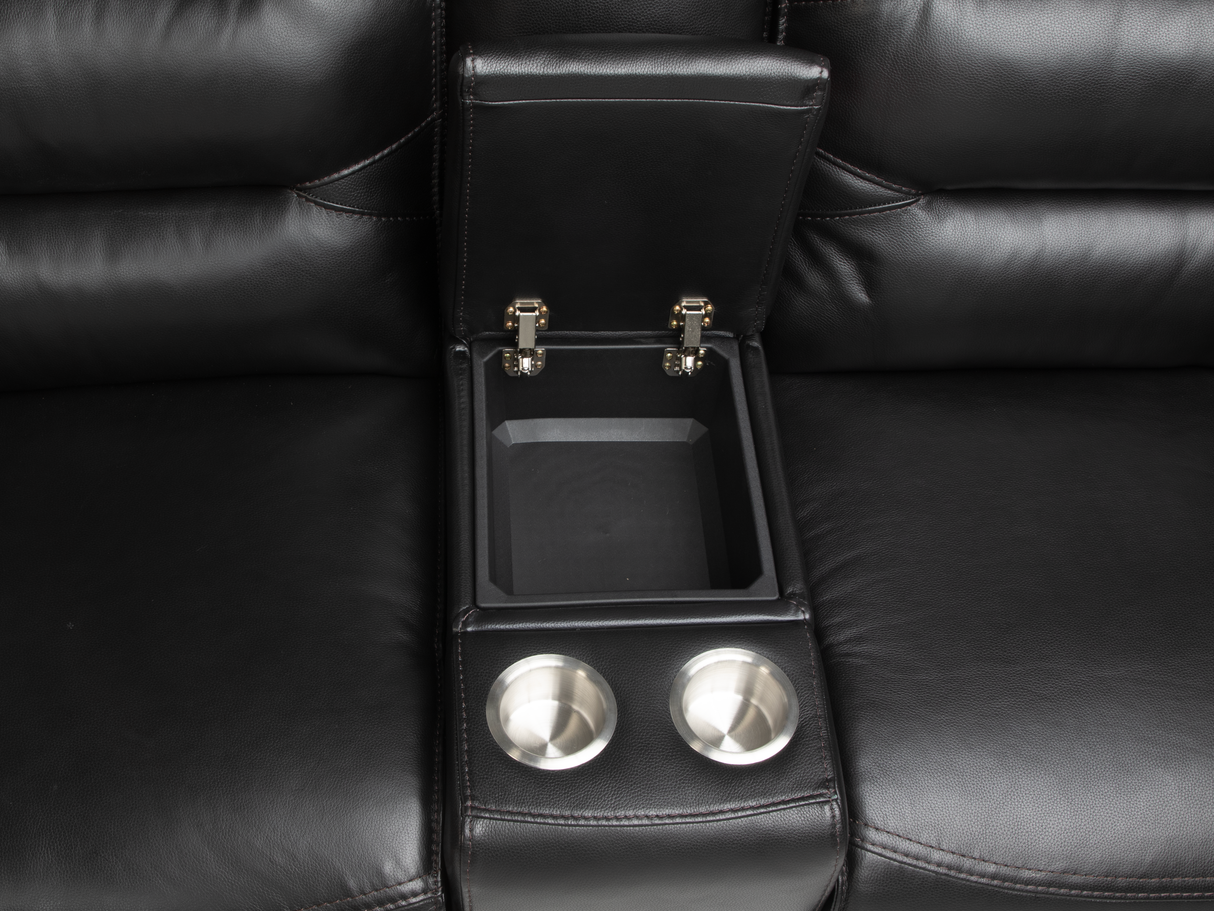 Modern Black Power Reclining Sectional Sofa with Console - Top Grain Leather