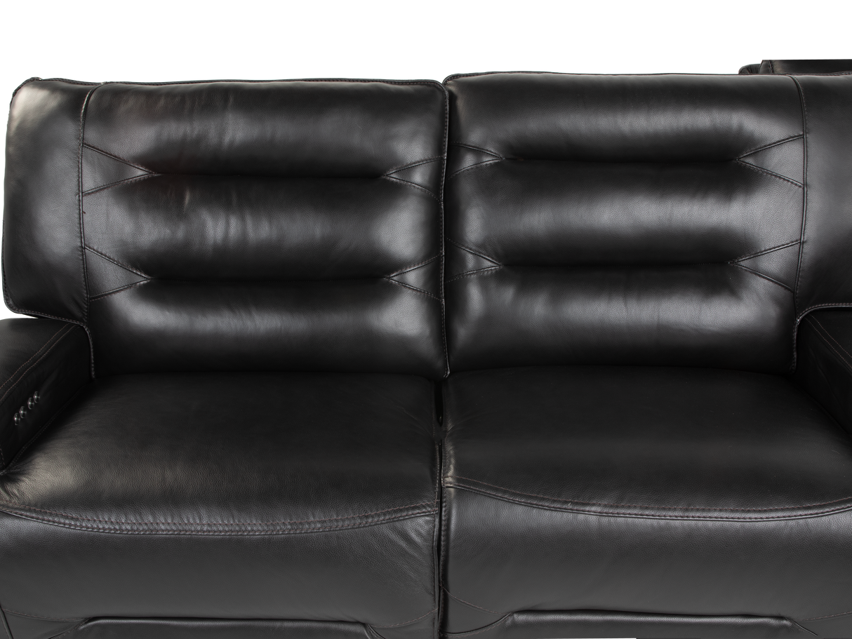 Modern Black Power Reclining Sectional Sofa with Console - Top Grain Leather