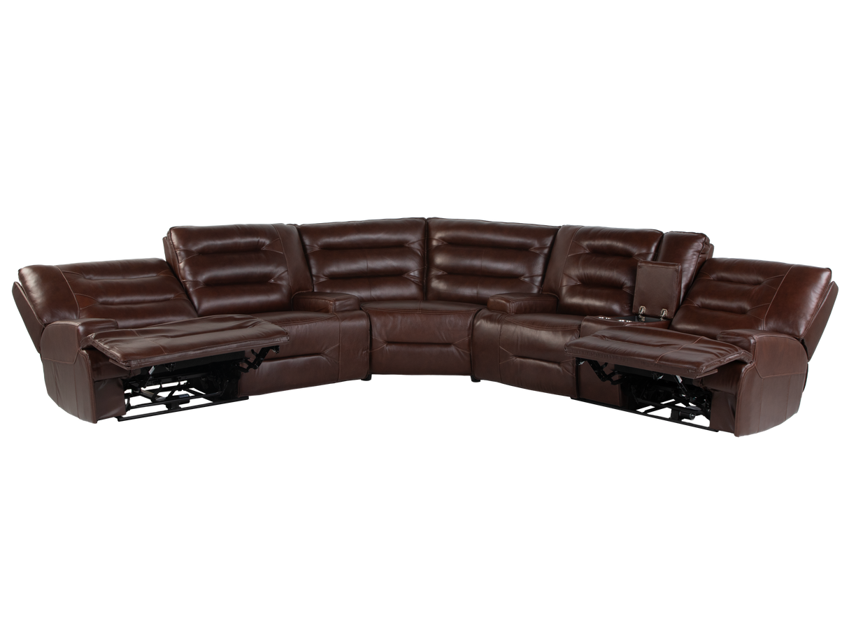 Brown Power Reclining Sectional with Power Headrests, Console & USB