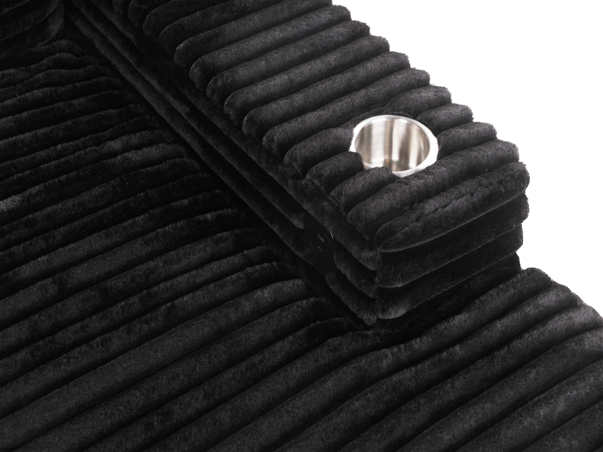 Midnight Black Wide Wale Corduroy Modular Sectional with Chaise, USB Charging & Cup Holders