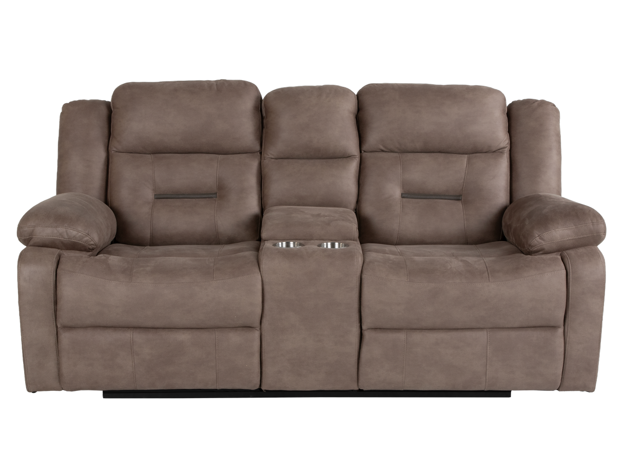 Contemporary Light Gray Power Reclining Living Room Set with USB Drop-Down Table & Console