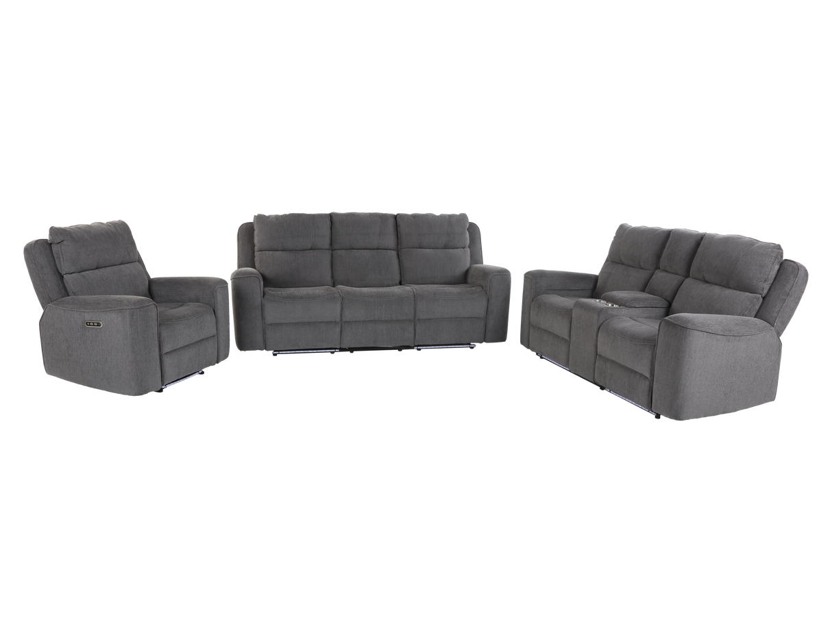 Gray sofa set with recliners on a white background