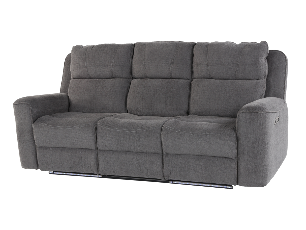 Gray sofa with reclining feature on a white background