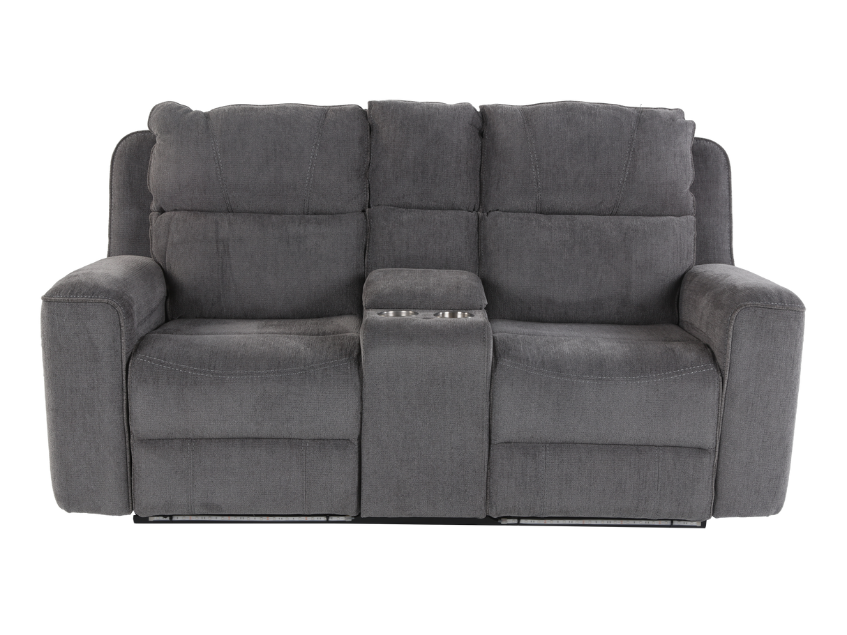 Gray sofa with reclining feature on a white background