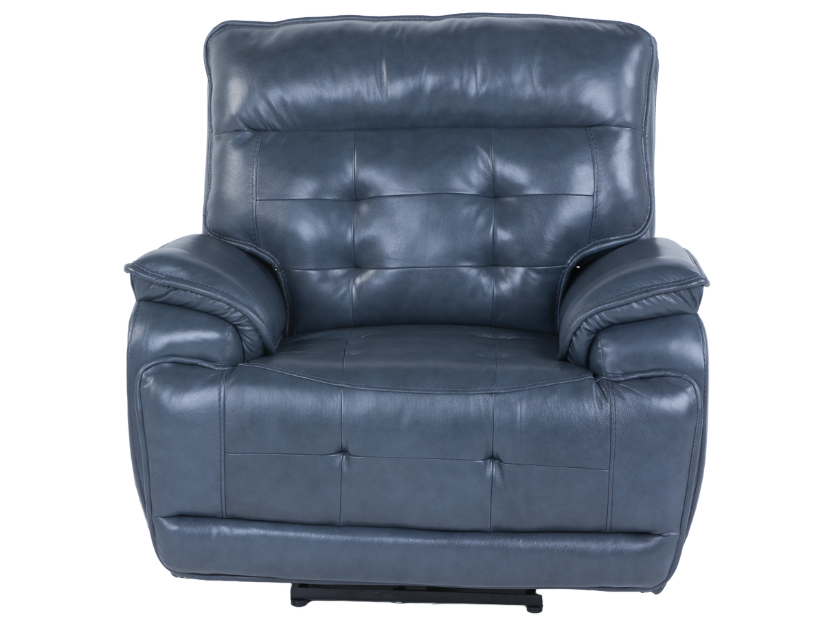 Jade Blue Top-Grain Leather Dual-Power Recliner with USB Charging & Power Headrest