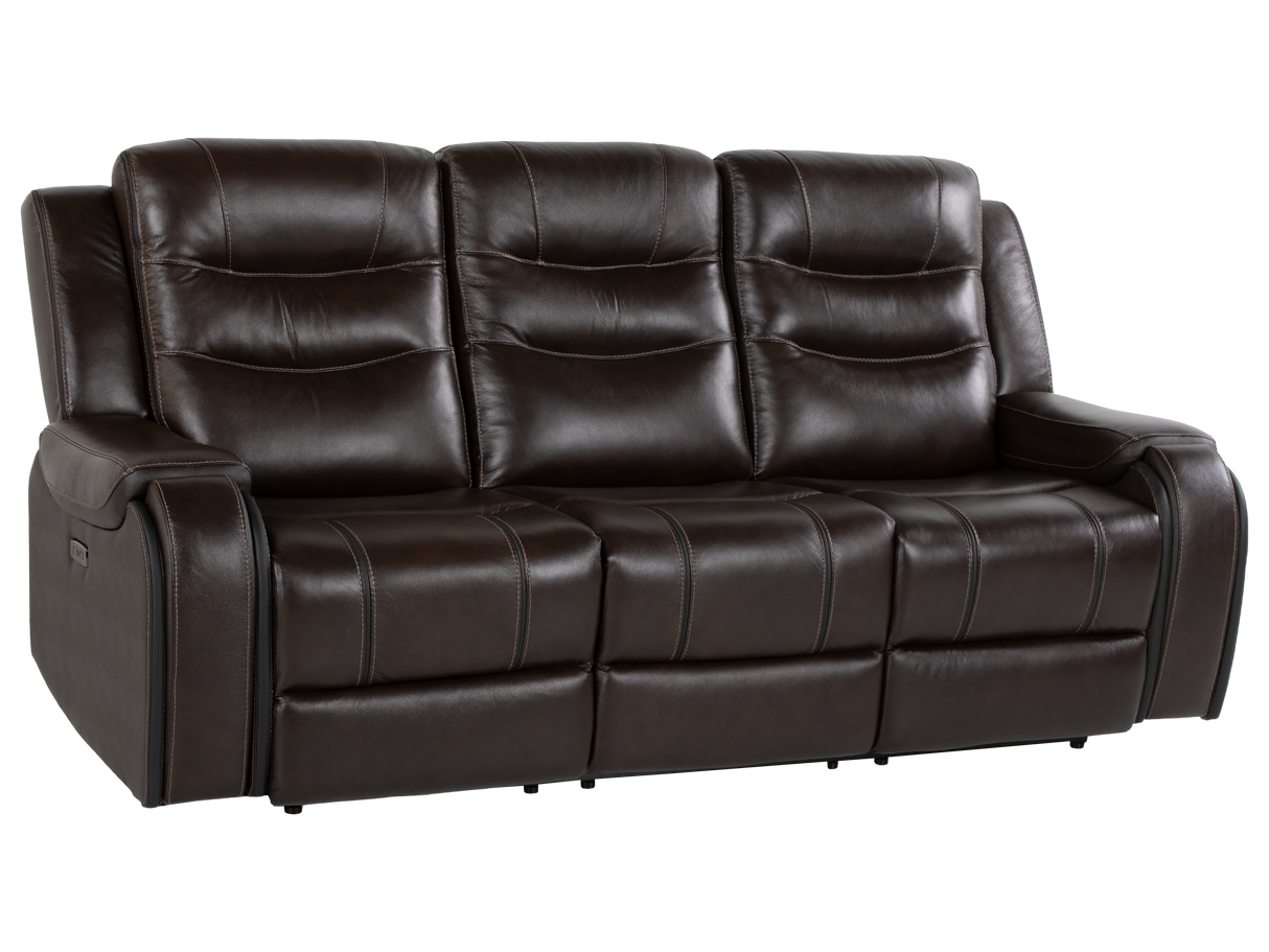 Espresso Contemporary Top Grain Leather 3-Piece Power Reclining Living Room Set w/ Power Headrests, USB Charging, Cup Holders & Drop-Down Table