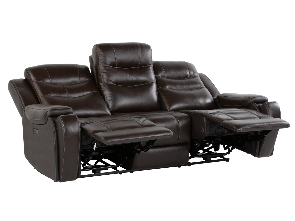 Espresso Contemporary Top Grain Leather 3-Piece Power Reclining Living Room Set w/ Power Headrests, USB Charging, Cup Holders & Drop-Down Table