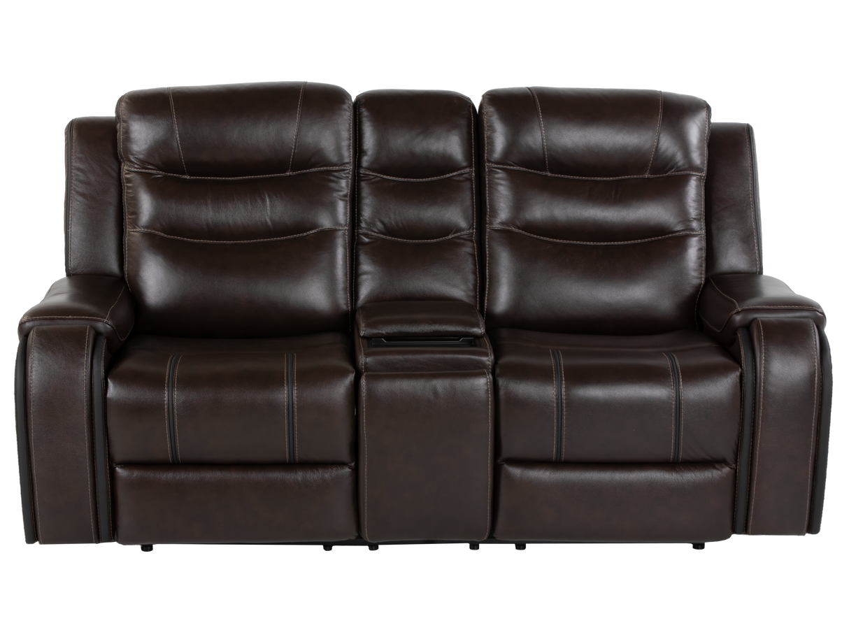 Espresso Contemporary Top Grain Leather 3-Piece Power Reclining Living Room Set w/ Power Headrests, USB Charging, Cup Holders & Drop-Down Table