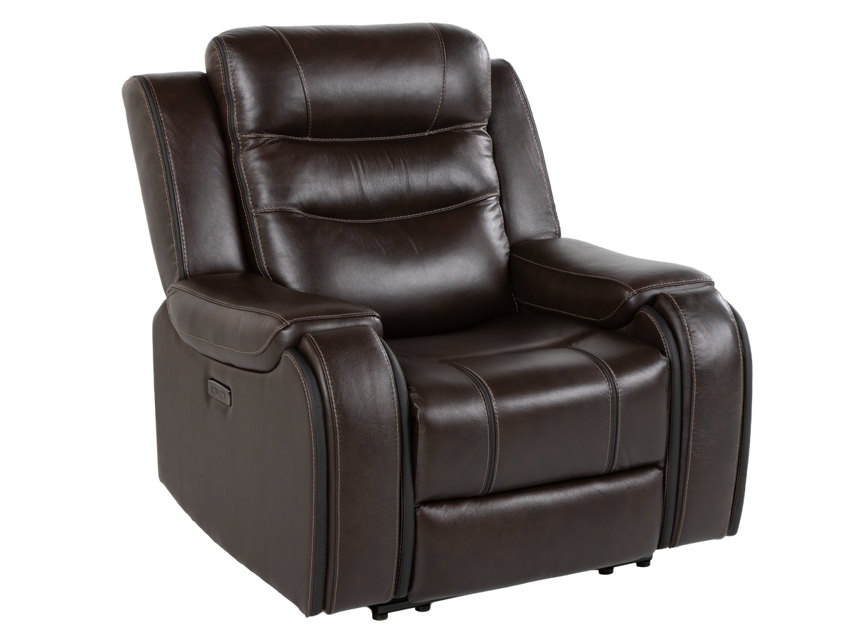 Espresso Contemporary Top Grain Leather 3-Piece Power Reclining Living Room Set w/ Power Headrests, USB Charging, Cup Holders & Drop-Down Table
