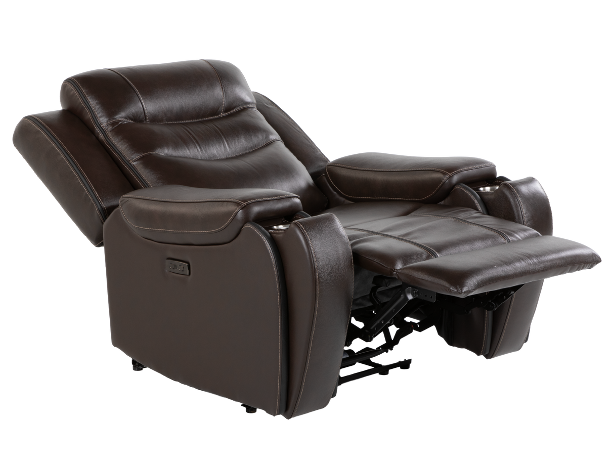 Espresso Contemporary Top Grain Leather 3-Piece Power Reclining Living Room Set w/ Power Headrests, USB Charging, Cup Holders & Drop-Down Table