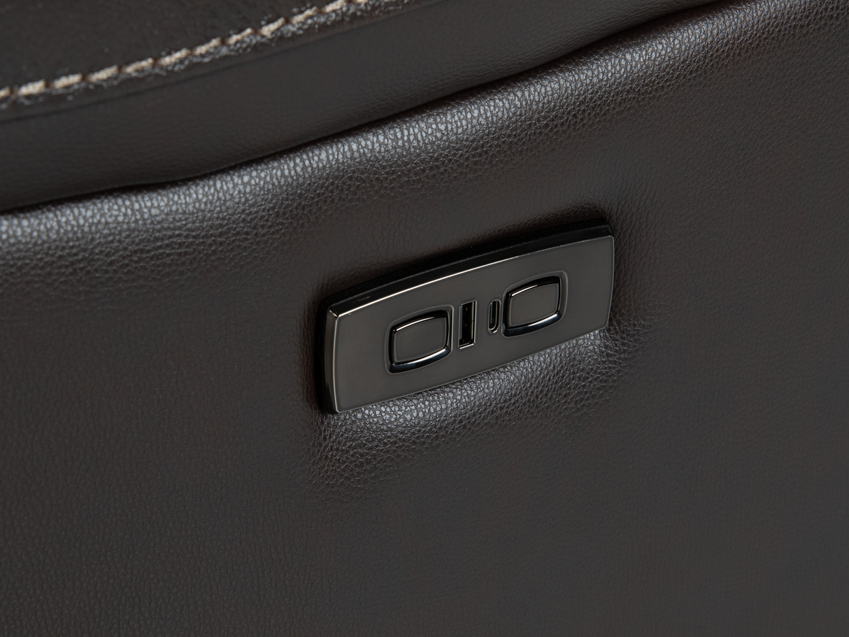 Espresso Contemporary Top Grain Leather 3-Piece Power Reclining Living Room Set w/ Power Headrests, USB Charging, Cup Holders & Drop-Down Table