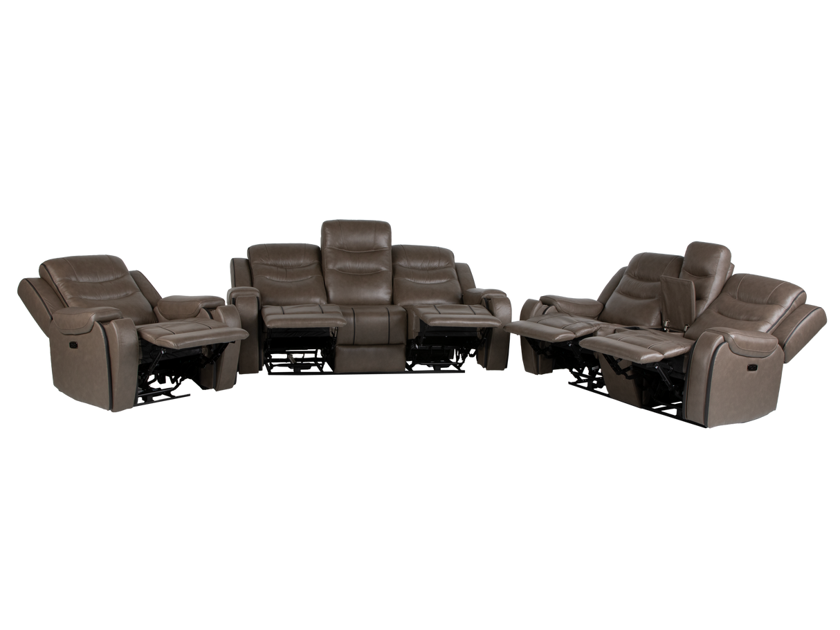 Warm Gray Top Grain Leather Power Reclining 3-Piece Living Room Set with Power Headrests