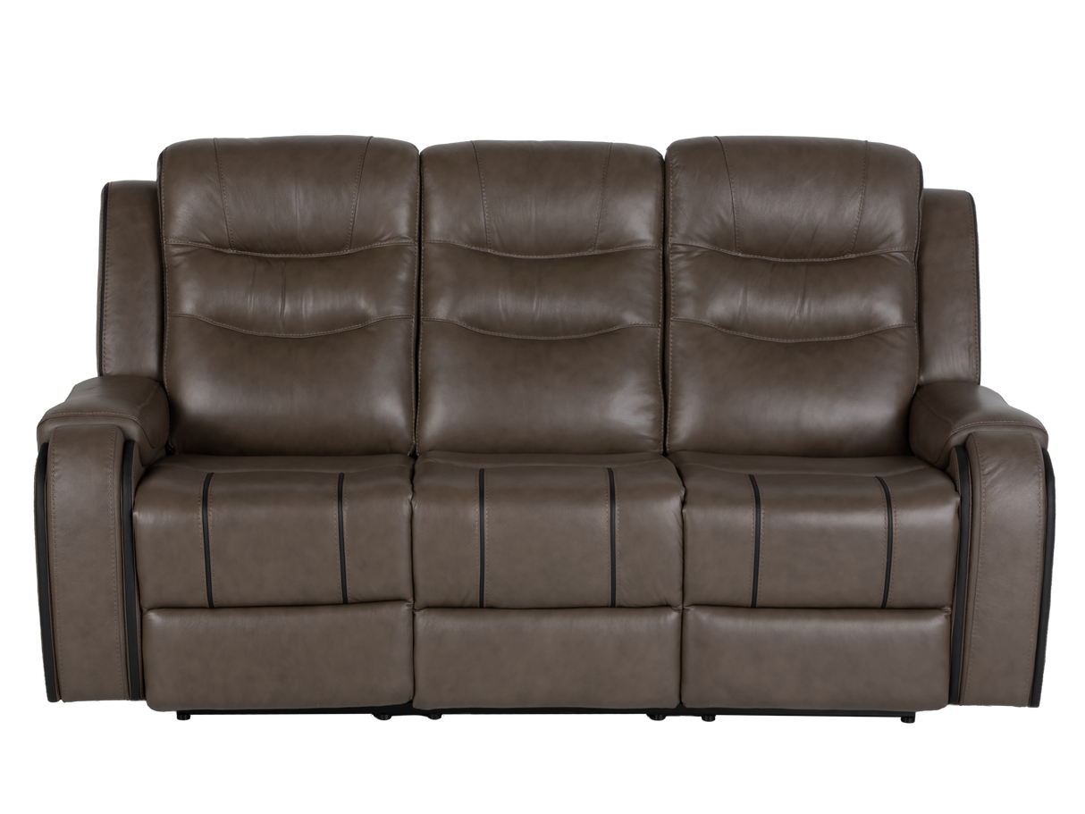 Warm Gray Top Grain Leather Power Reclining 3-Piece Living Room Set with Power Headrests