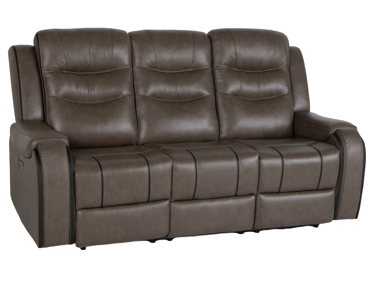 Warm Gray Top Grain Leather Power Reclining 3-Piece Living Room Set with Power Headrests