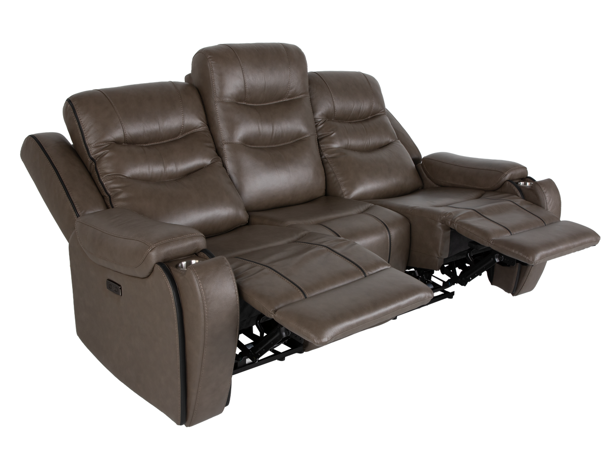 Warm Gray Top Grain Leather Power Reclining 3-Piece Living Room Set with Power Headrests