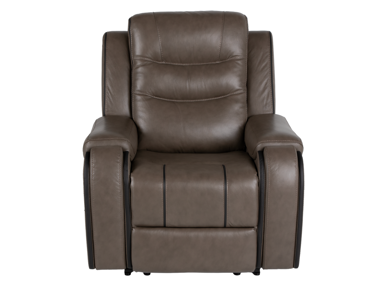Warm Gray Top Grain Leather Power Reclining 3-Piece Living Room Set with Power Headrests