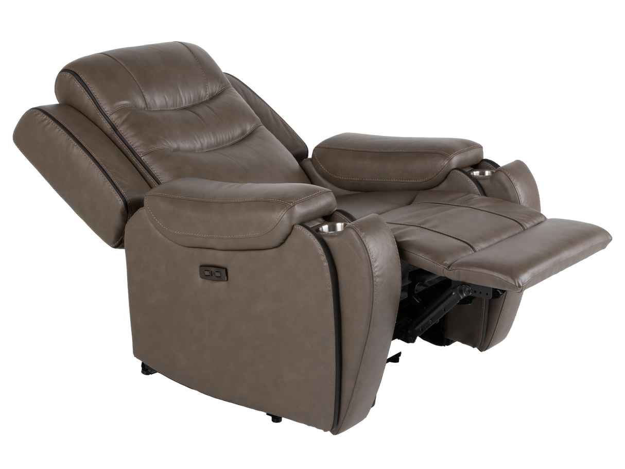 Warm Gray Top Grain Leather Power Reclining 3-Piece Living Room Set with Power Headrests