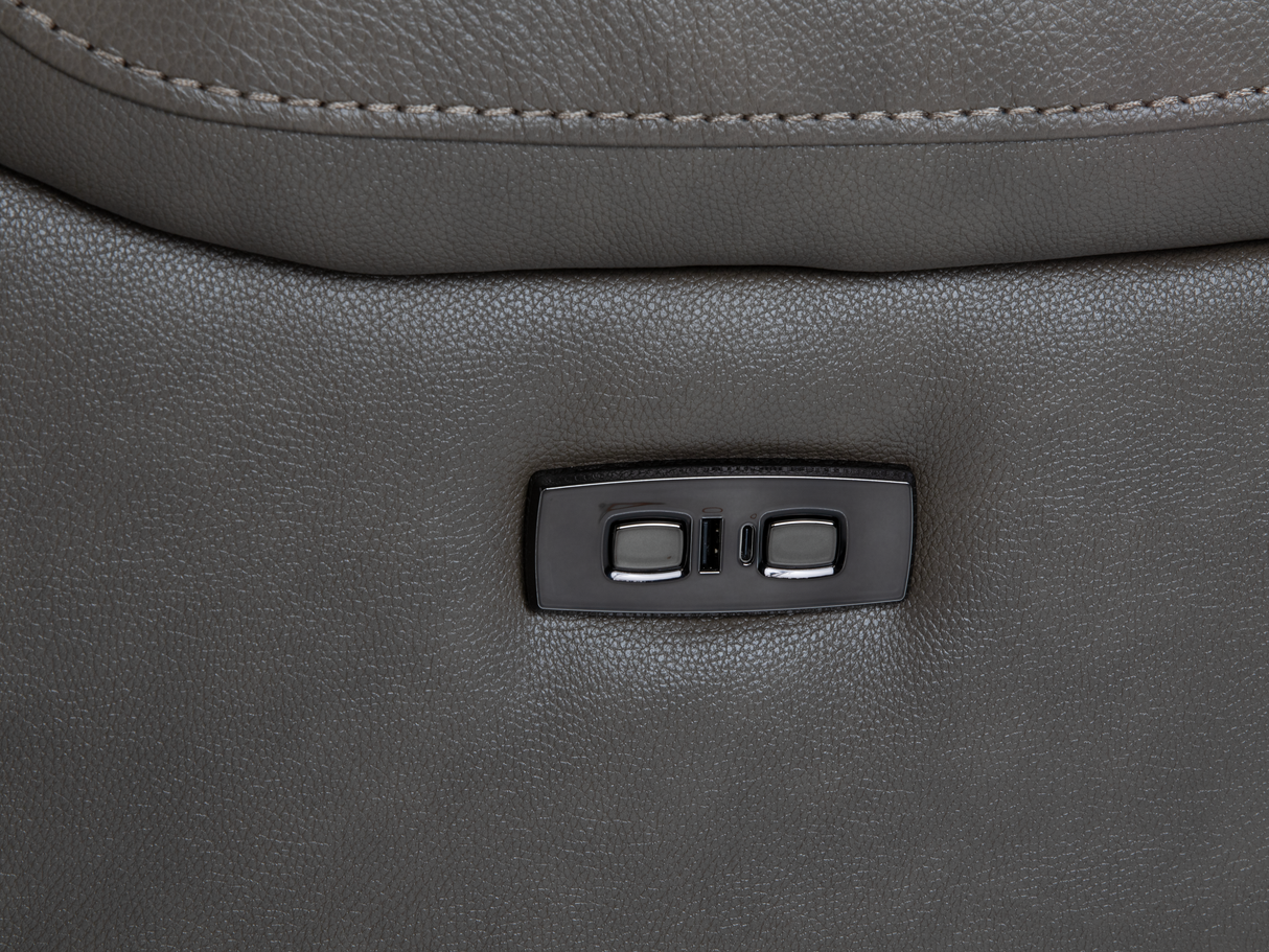 Warm Gray Top Grain Leather Power Reclining 3-Piece Living Room Set with Power Headrests