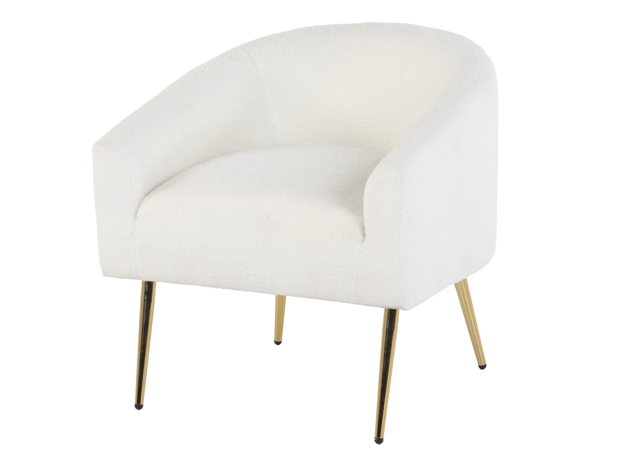 Modern Boucle Accent Chair in White with Gold Metal Legs