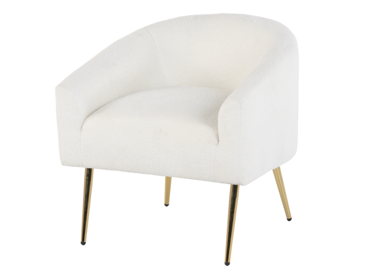 Modern Boucle Accent Chair in White with Gold Metal Legs