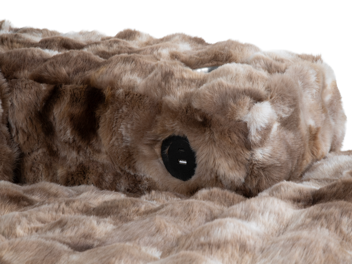 Bubble Dark Brown Velvet Chaise Lounge with Dual Cupholders & USB Charging Ports