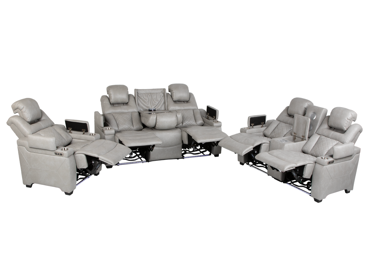 Light Grey Dual Power Reclining 3-Piece Living Room Set with Power Headrests, LED & Wireless Charging