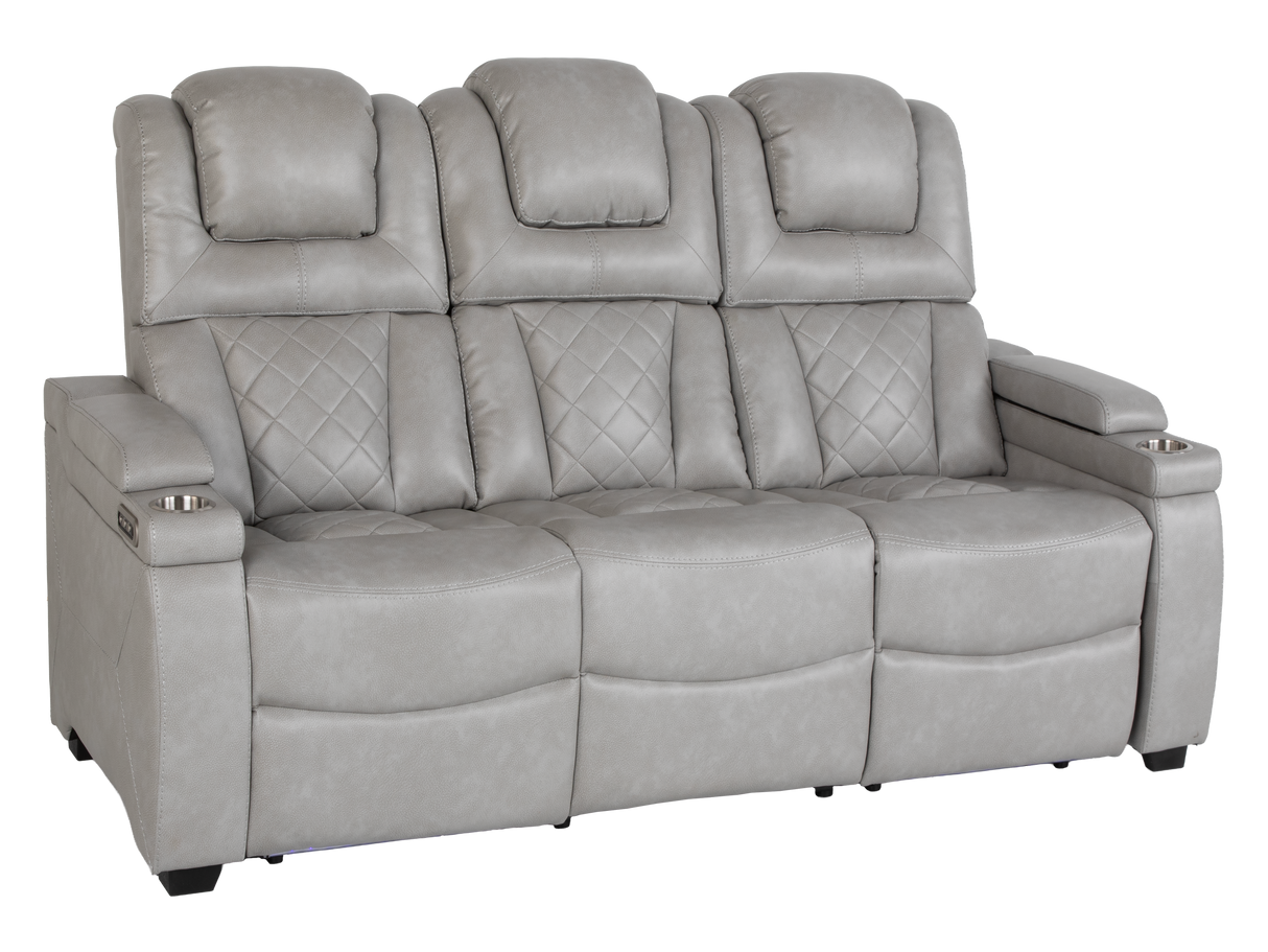 Light Grey Dual Power Reclining 3-Piece Living Room Set with Power Headrests, LED & Wireless Charging