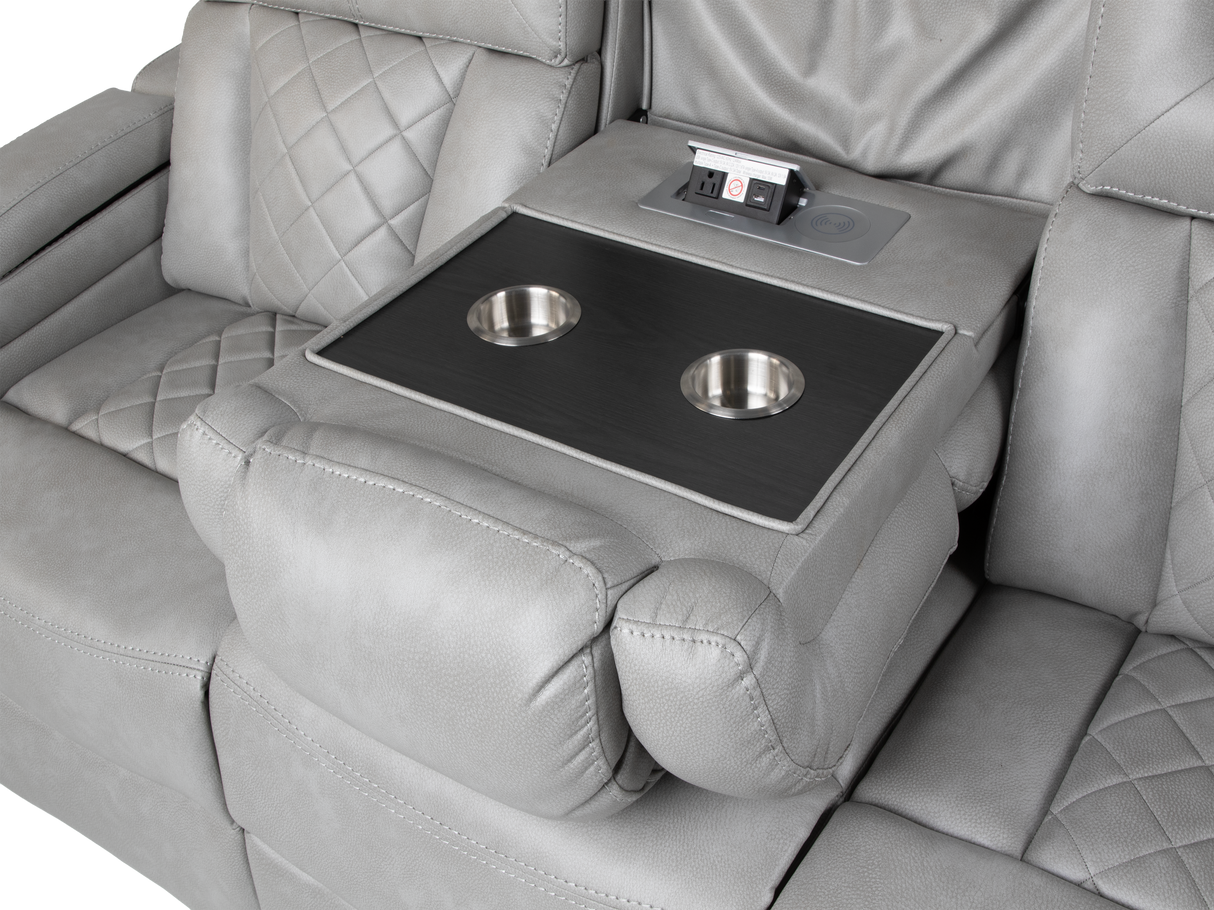 Light Grey Dual Power Reclining 3-Piece Living Room Set with Power Headrests, LED & Wireless Charging