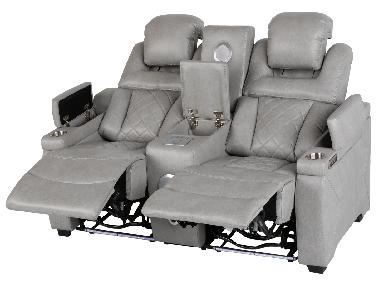 Light Grey Dual Power Reclining 3-Piece Living Room Set with Power Headrests, LED & Wireless Charging