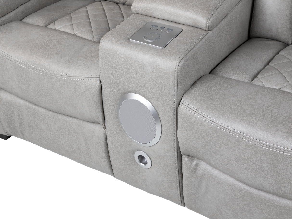 Light Grey Dual Power Reclining 3-Piece Living Room Set with Power Headrests, LED & Wireless Charging