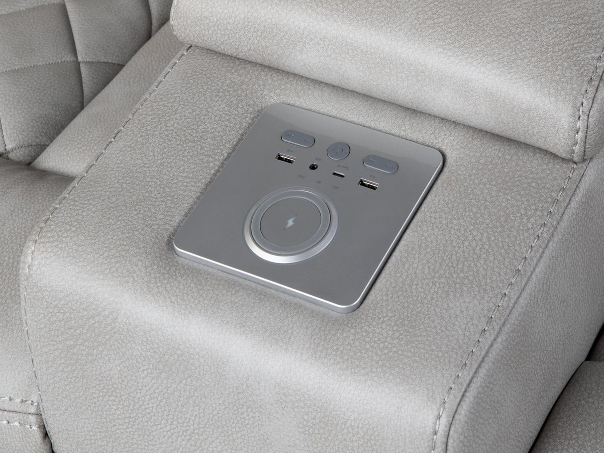Light Grey Dual Power Reclining 3-Piece Living Room Set with Power Headrests, LED & Wireless Charging