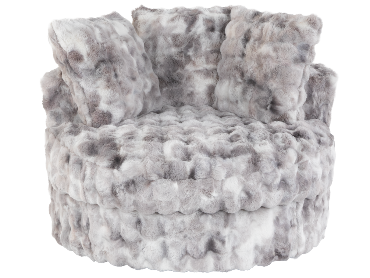 Luxurious Faux Fur Round Swivel Chair with Pillows - Bubble Cement