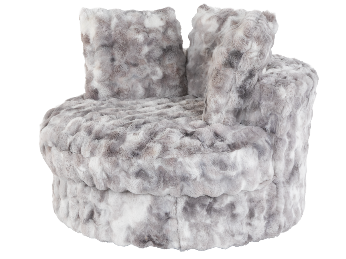 Luxurious Faux Fur Round Swivel Chair with Pillows - Bubble Cement