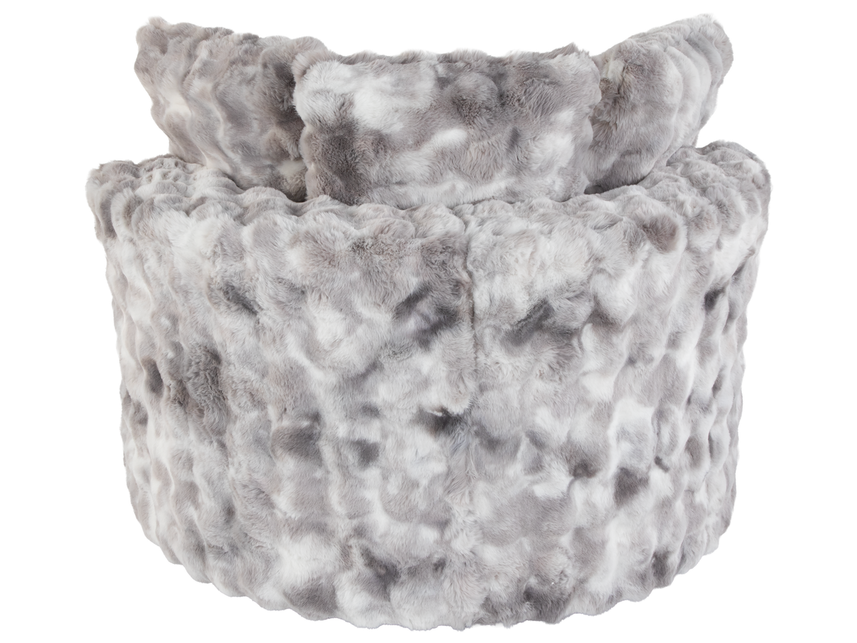 Luxurious Faux Fur Round Swivel Chair with Pillows - Bubble Cement