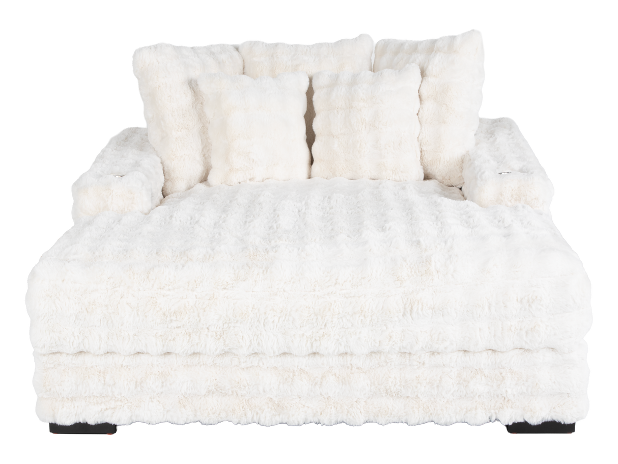 Cream Velvet Chaise Lounge with Dual Cupholders & USB Charging Ports