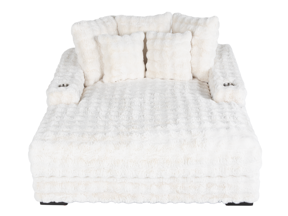 Cream Velvet Chaise Lounge with Dual Cupholders & USB Charging Ports