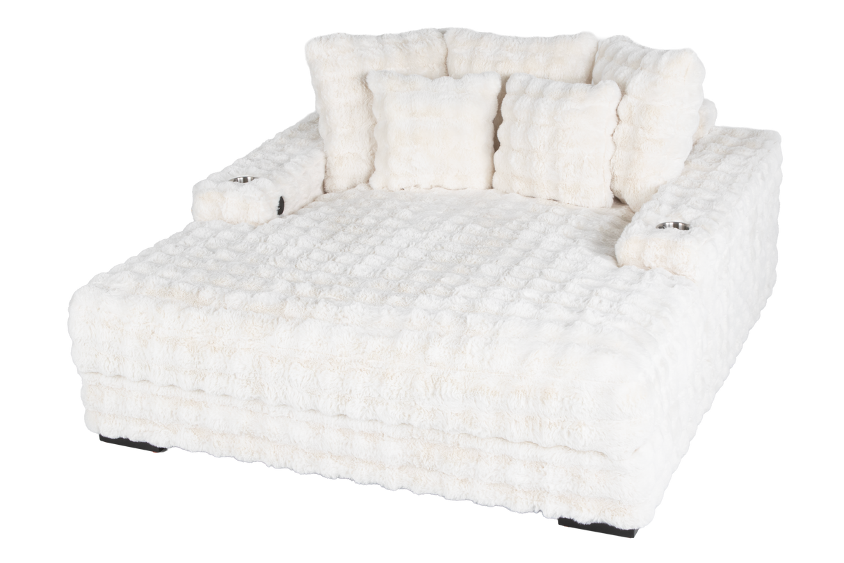 Cream Velvet Chaise Lounge with Dual Cupholders & USB Charging Ports