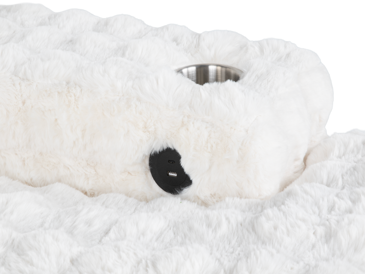 Cream Velvet Chaise Lounge with Dual Cupholders & USB Charging Ports