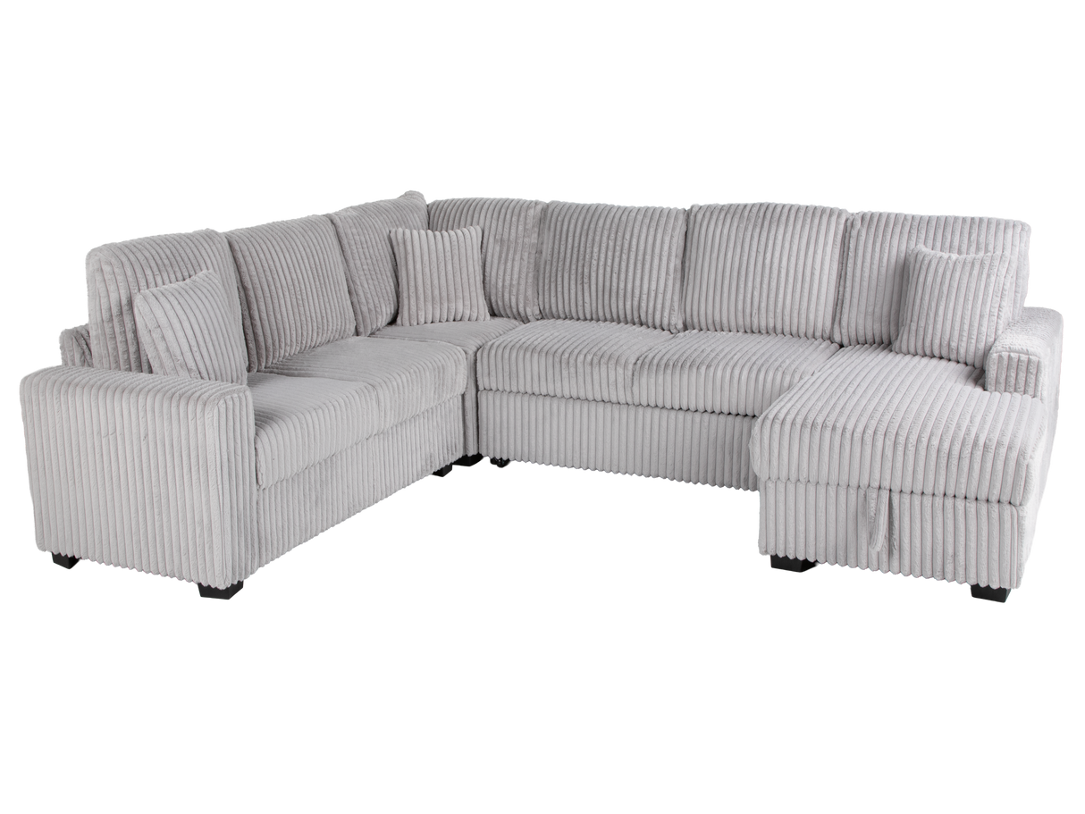 Gray Coduroy 4-Piece Sectional Sofa with Right Chaise