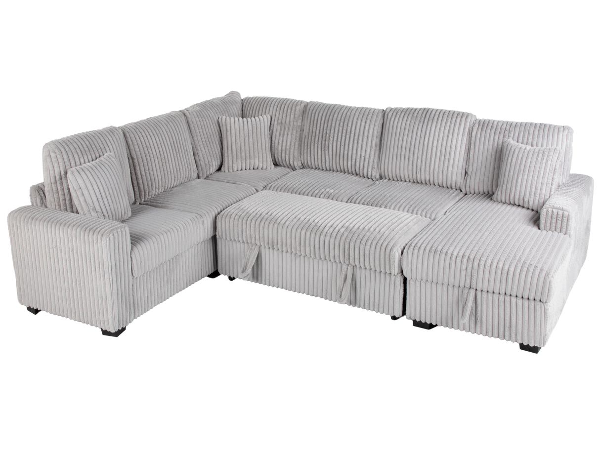 Gray Coduroy 4-Piece Sectional Sofa with Right Chaise