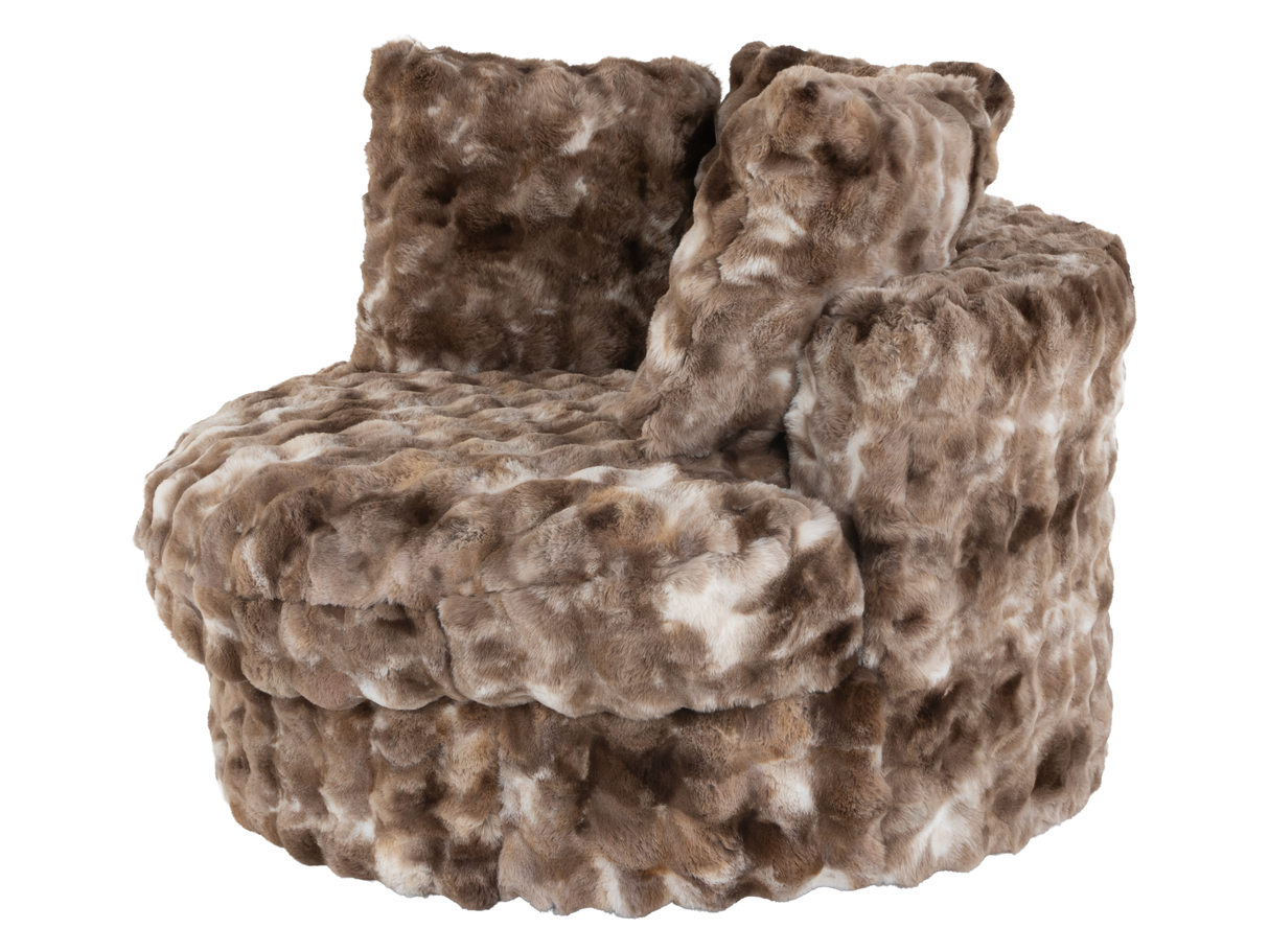 Faux Fur Swivel Chair with Plush Pillows - Brown