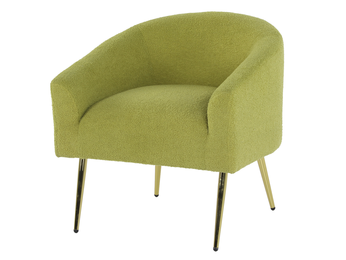 Light Green Boucle Accent Chair with Gold Metal Legs