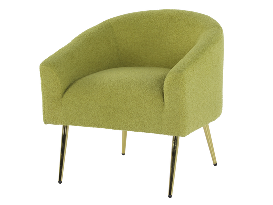 Light Green Boucle Accent Chair with Gold Metal Legs
